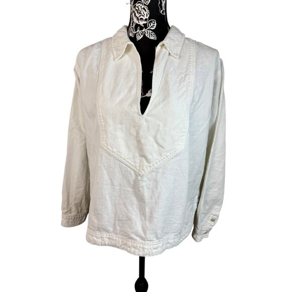 Pilcro Linen Cotton Blend Pullover Oversize V Neck Top White - Picture 4 of 8